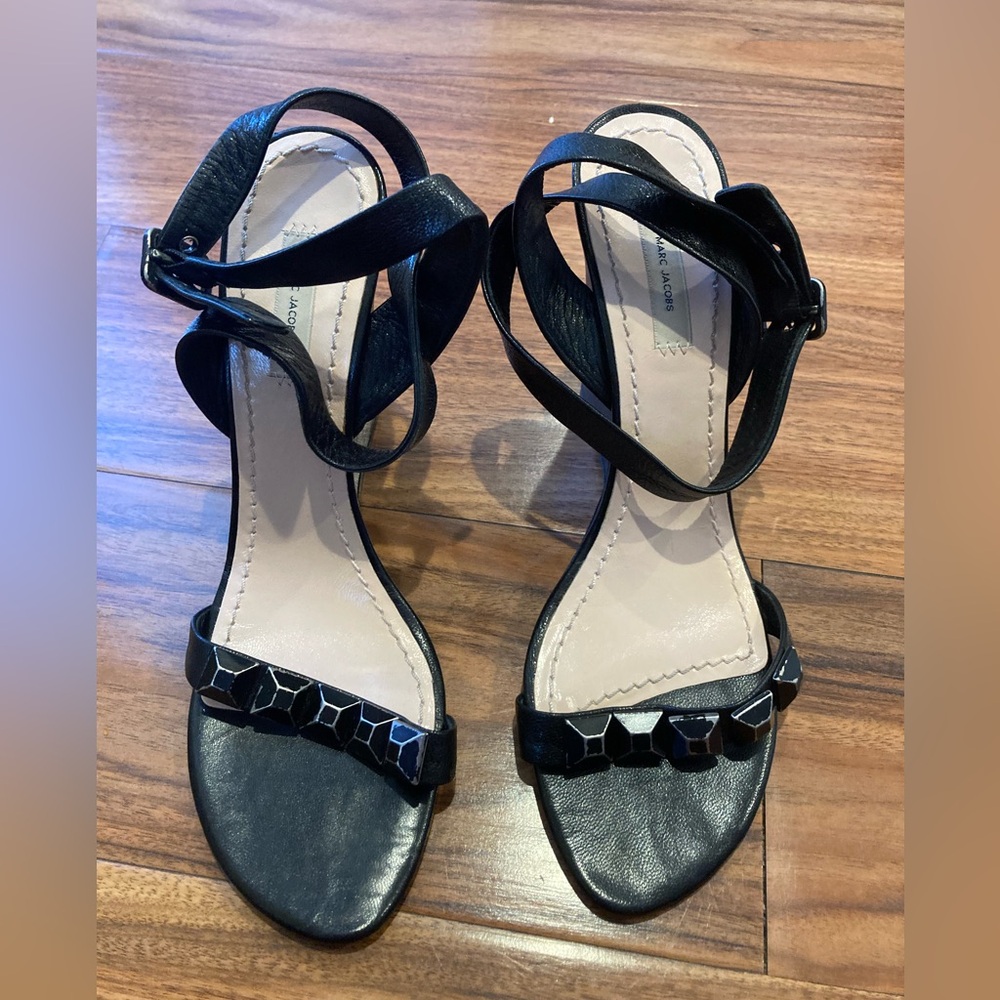 Marc Jacobs black leather studembellished  wedges shoes Size 40